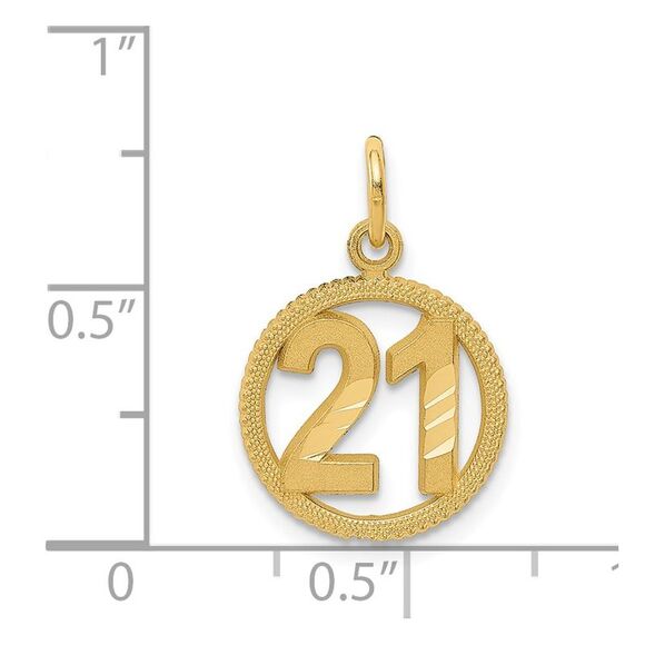 14k Yellow Gold Diamond Cut Number 21 Circle Charm or Pendant, 13mm - Picture 4 of 5